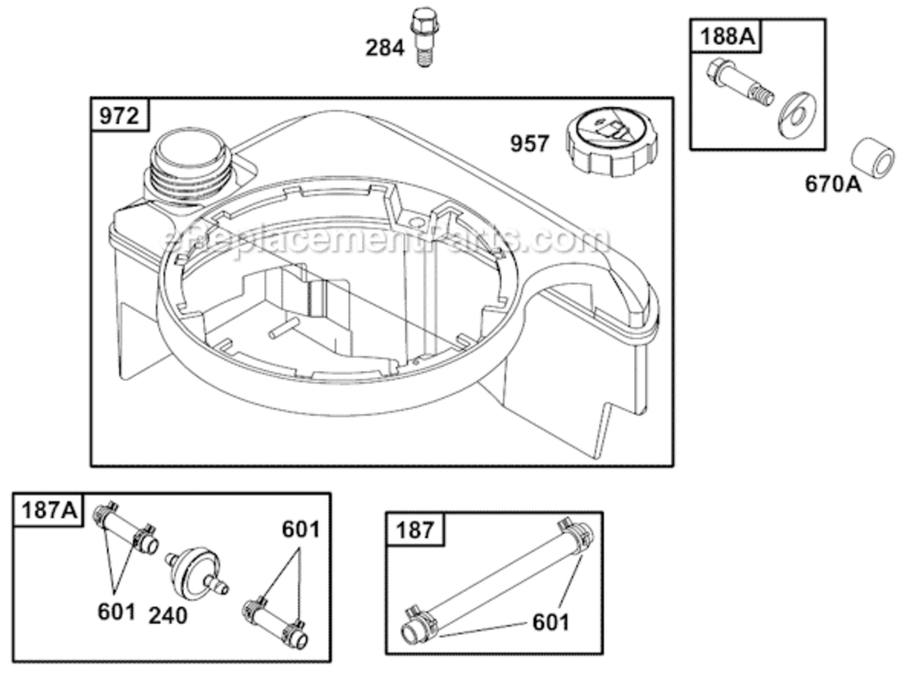 Page E Diagram and Parts List for 12A800 0100, 0413, 0414, 0508, 0511, 0512, 0513, 0514, 0600, 0611, 061 Briggs and Stratton Engine
